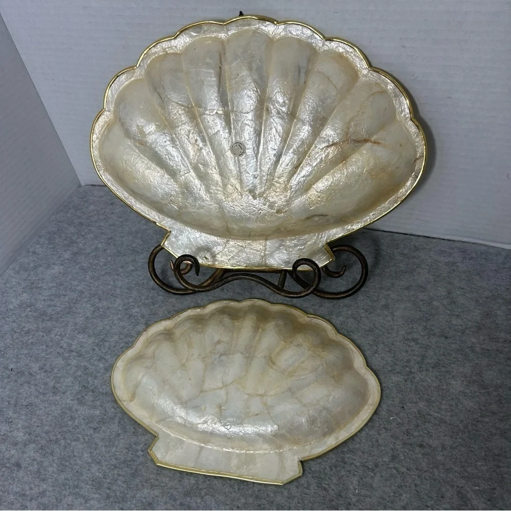 Vintage Capiz Shell Platter Plate Trays, from the South Pacific set of 2